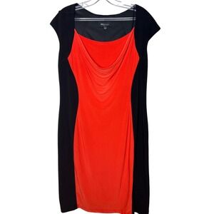RN Studio Ronni Nicole Womens Dress L Black red/orange Sheath Cowl Neck Cocktail